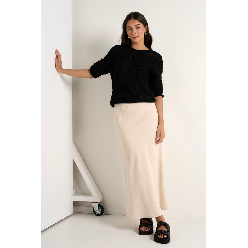 Bliss Natural Linen Bias Midi Skirt