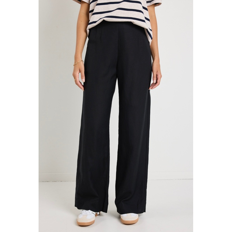 Boulevard Black Linen Viscose Wide Leg Pants