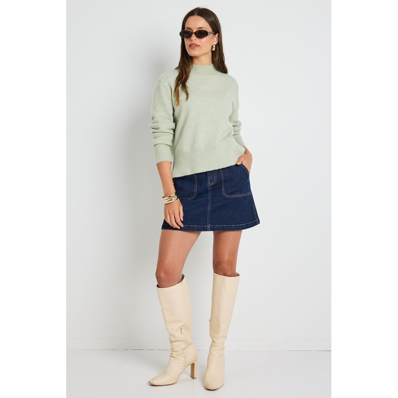 Cloud Sage Funnel Neck Knit Jumper