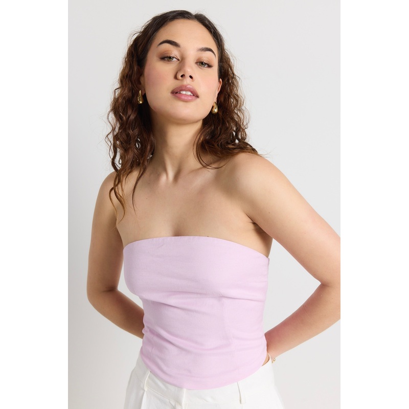 Conceptual Pink Lilac Linen Blend Strapless Top