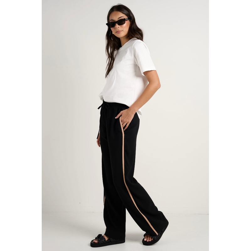 Confidant Black Side Stripe Crepe Wide Pants