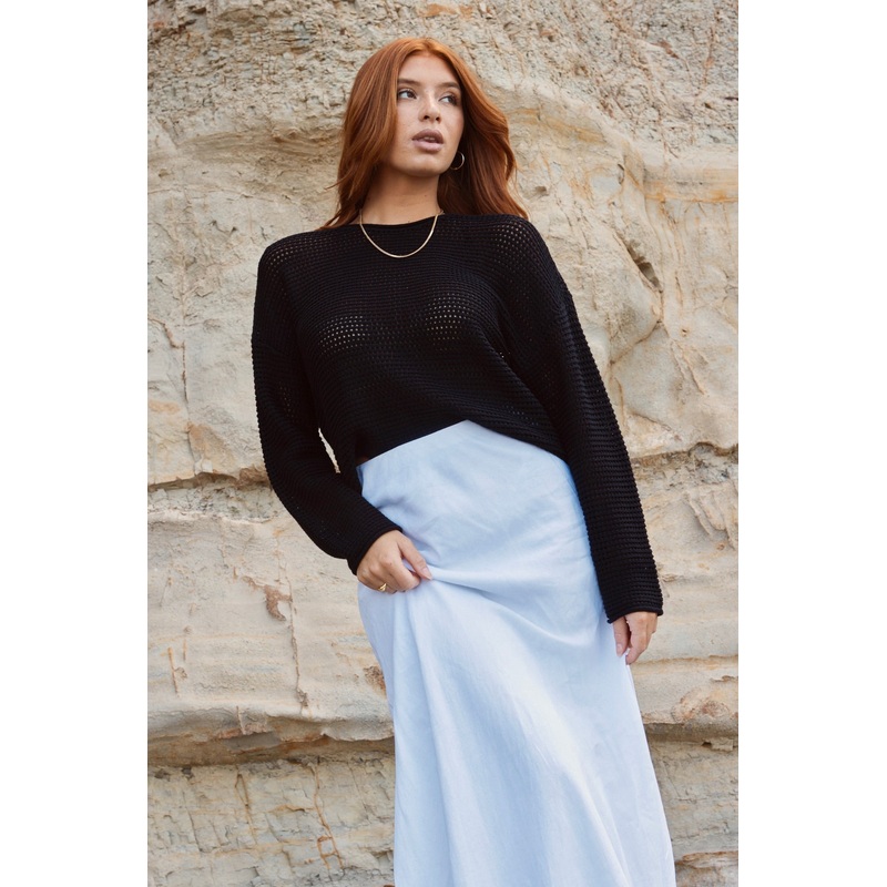 Dawn Black Crochet Knit Jumper