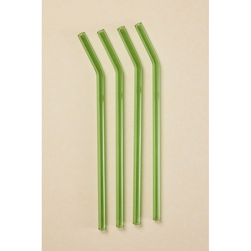 Green Straight Reuseable Pk 4 Glass Drinking Straws
