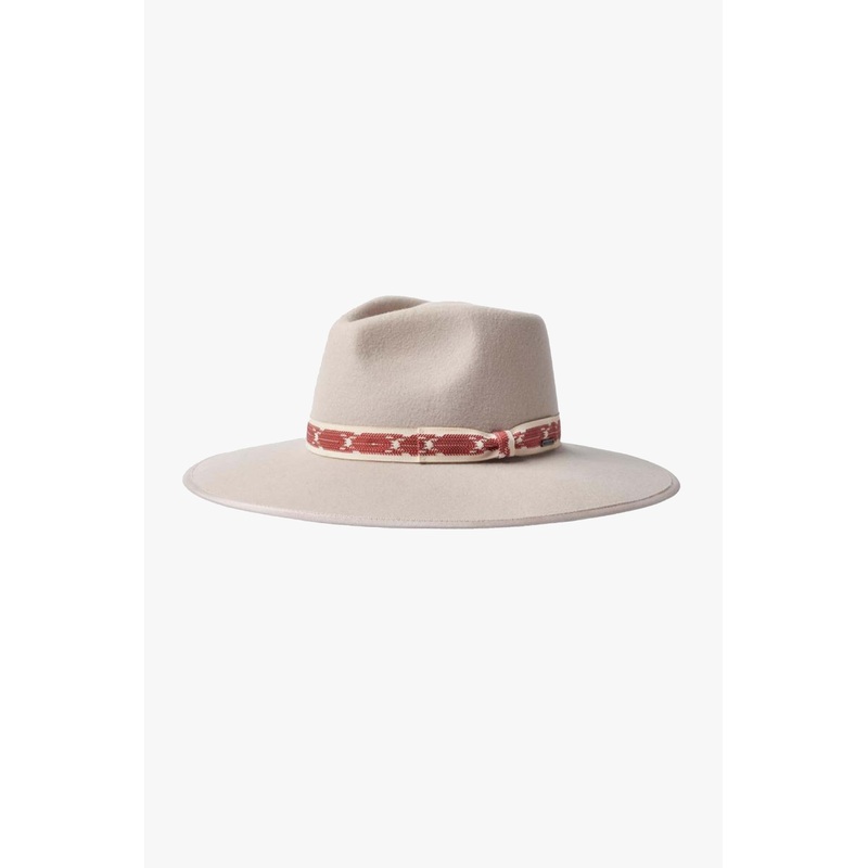 Jo Rancher Beige Wide Brim Aztec Band Felt Fedora Hat