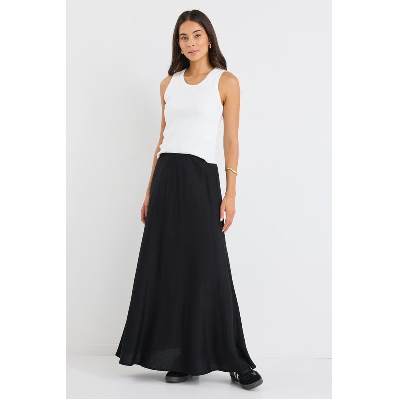 Lagos Black Linen Blend Bias Cut Maxi Skirt