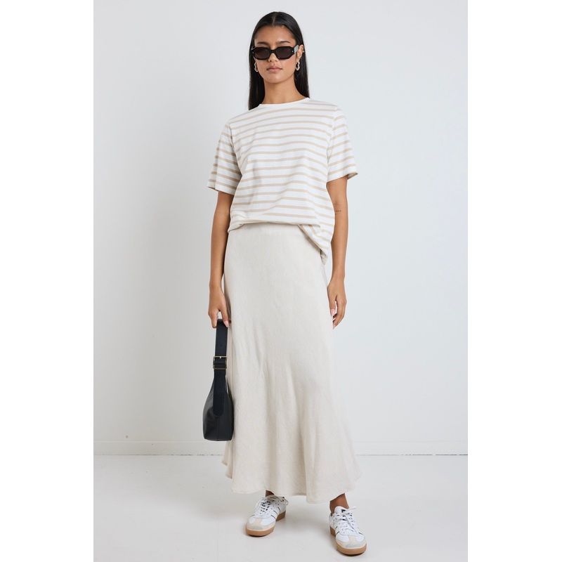 Lagos Natural Linen Blend Bias Cut Maxi Skirt