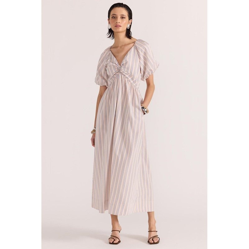 Mallory Beige Stripe Twist Front Dress