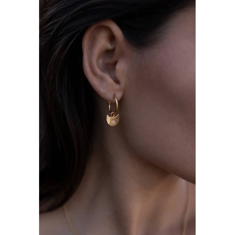 Moon Gazer 18k Gold Plate with Blush Pink Stone Hoop Earring