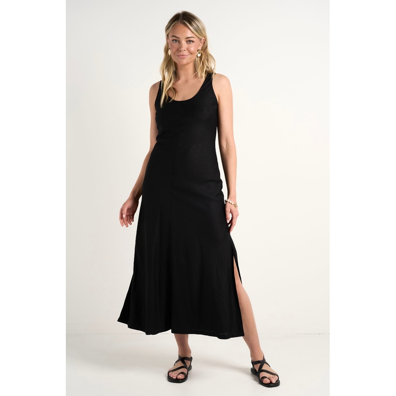 Nerve Black Sleeveless Scoop Neck Bias Maxi Dress