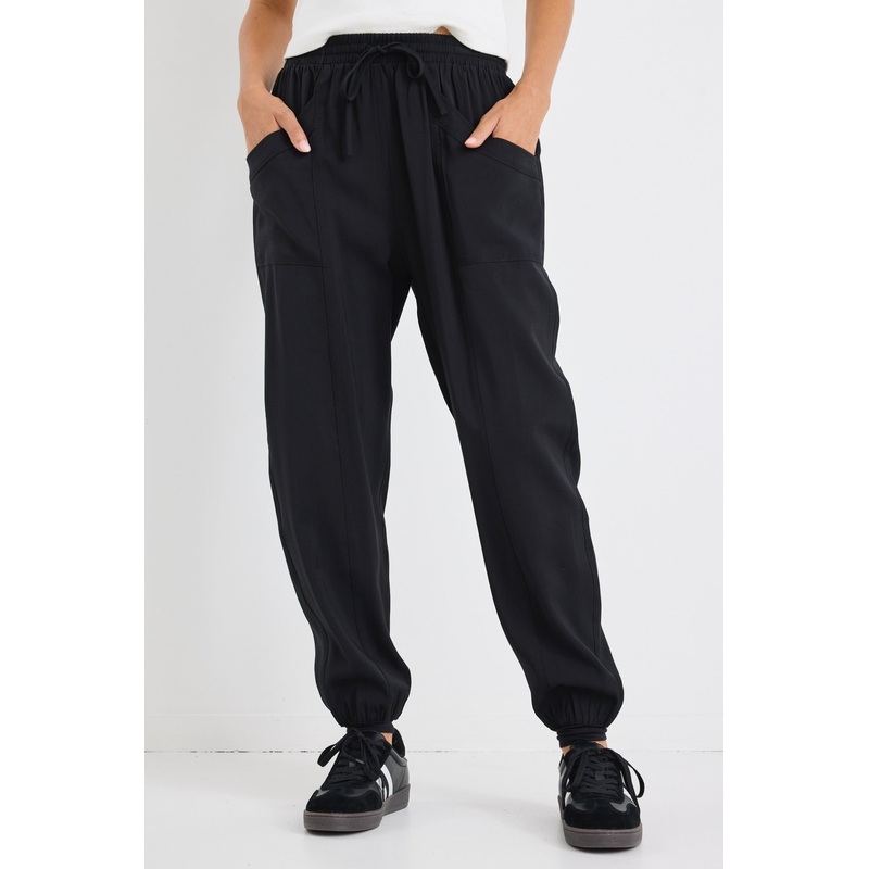 New Warrior Black Relaxed Drapey Drawstring Stretch Cuff Pant