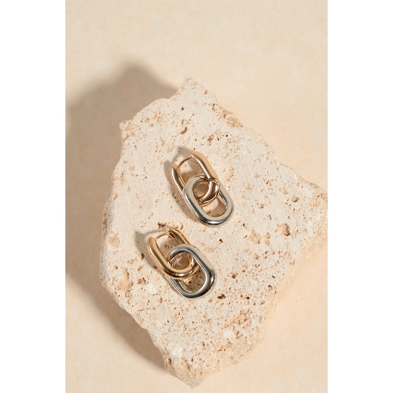 Oval Drop Gold + Rhodium Earrings