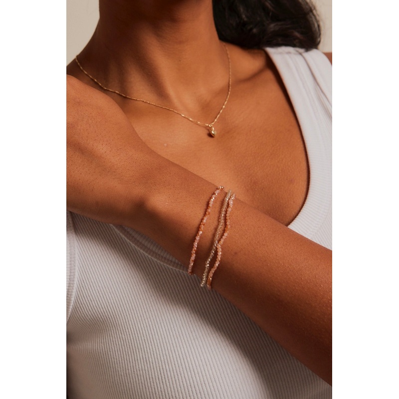 Peach Beaded Set Of 3 Bracelets
