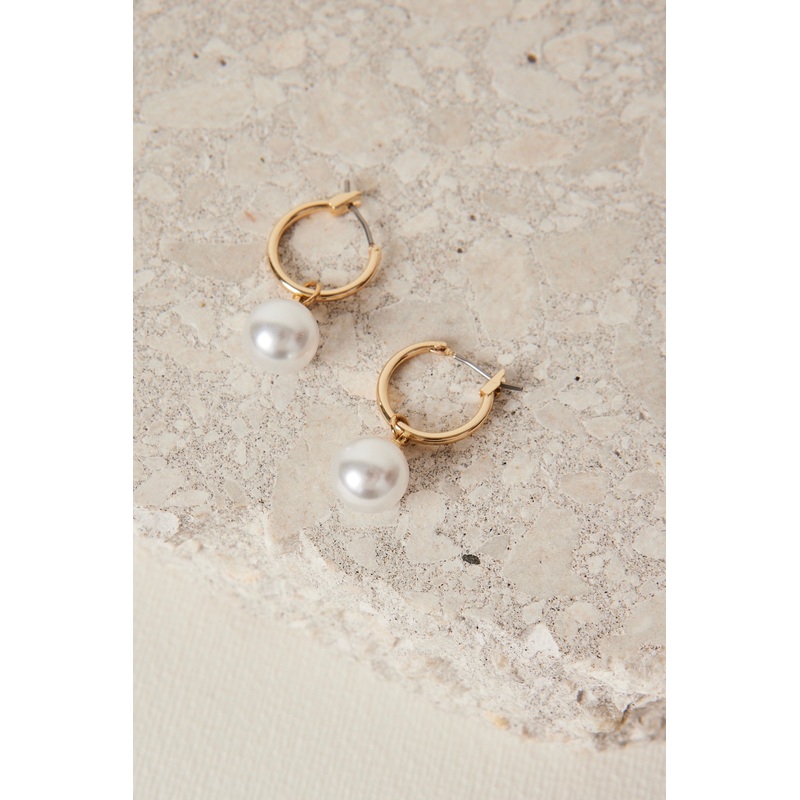 Pearl Sleeper Gold Earrings