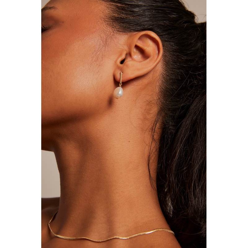 Pearl With Bar Gold Earrings