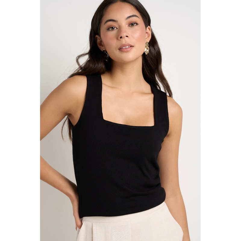 Positive Black Rib Square Neck Tank