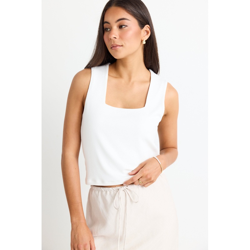 Positive Cream Rib Square Neck Tank
