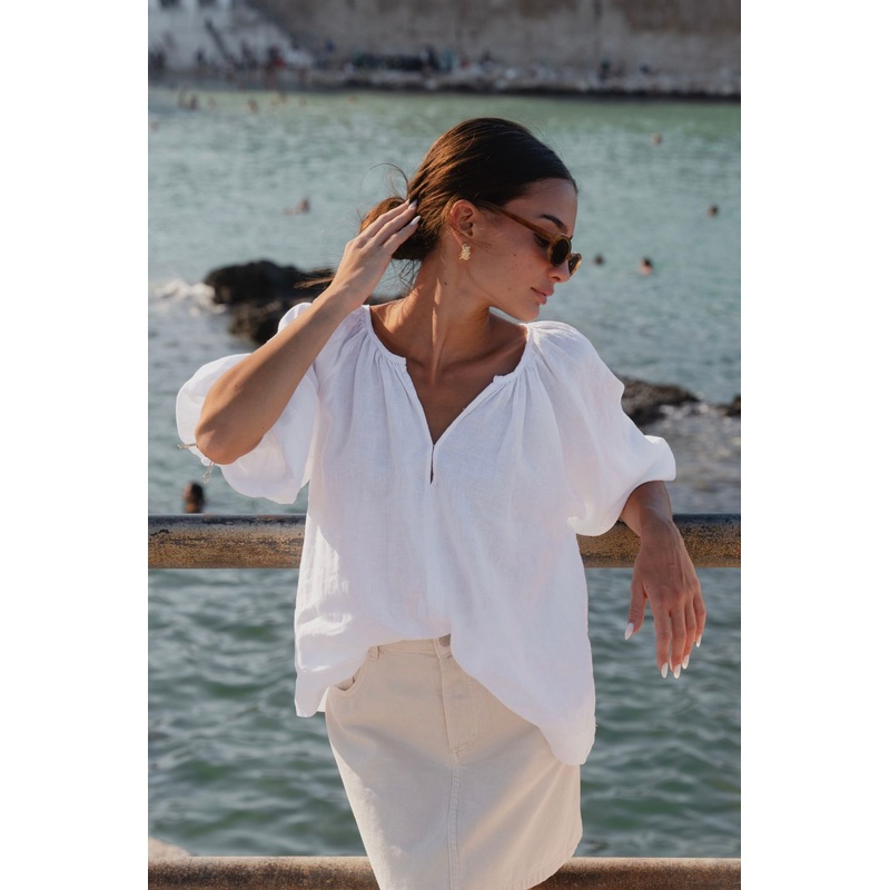 Revolutionary White Linen Relaxed LS Top