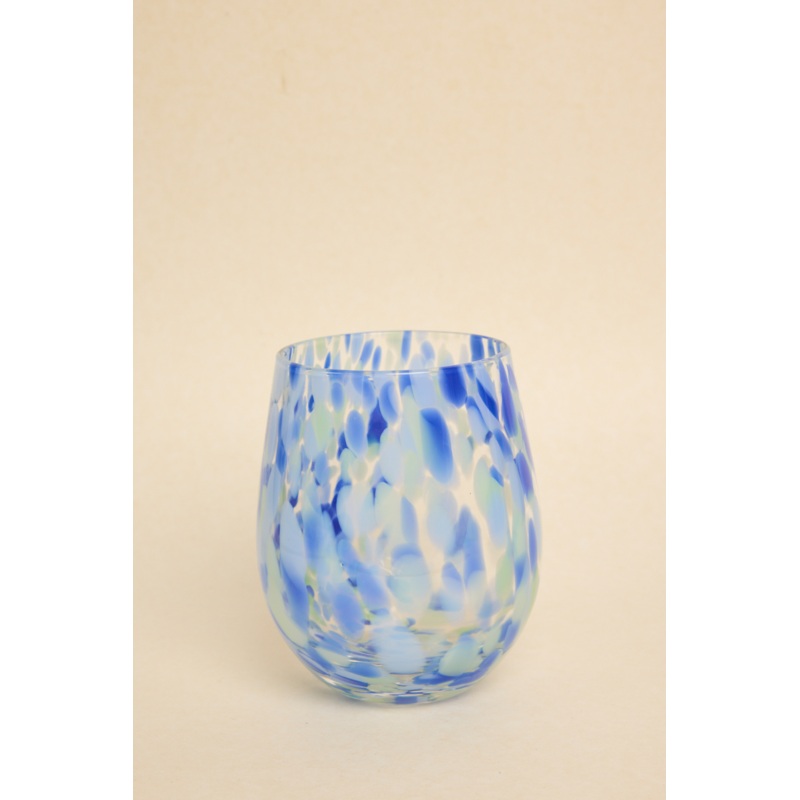 Stemless Blue Green Splatter Wine Glass