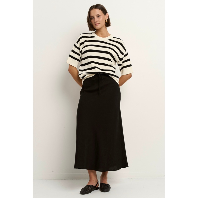 Summit Black Linen Blend Tie Waist Bias Maxi Skirt