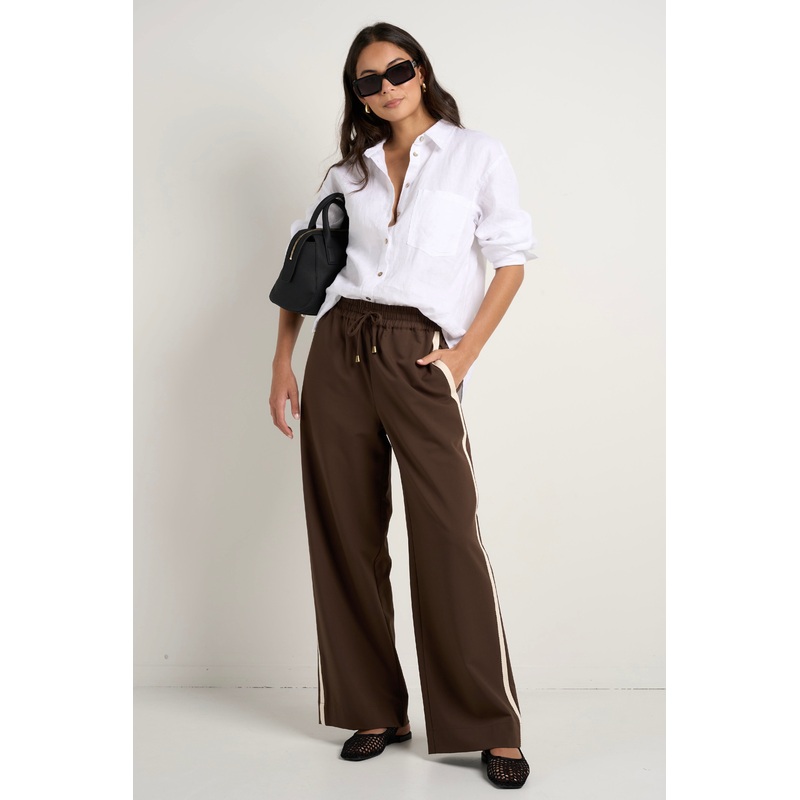 Townie Chocolate Stripe Side Tape Wide Leg Pants