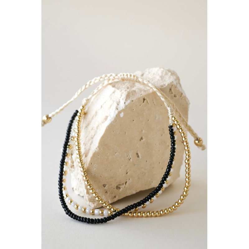 Triple Bead EOL Gold Black White Bracelet
