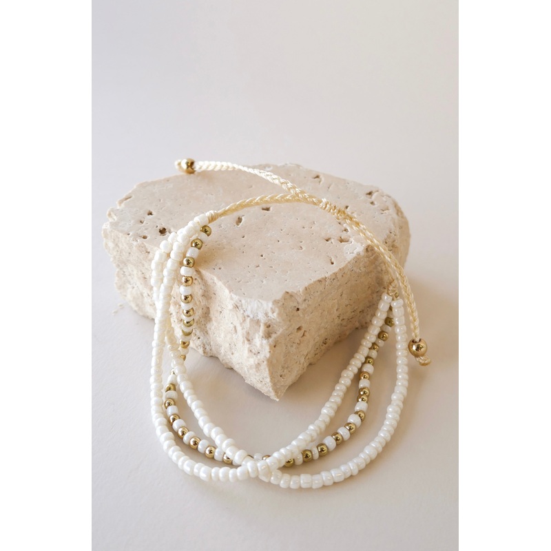 Triple Bead White Gold White Bracelet