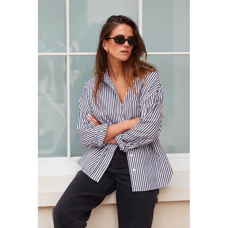You Got This Black Stripe Poplin Oversized Shirt