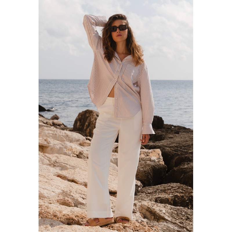 You Got This Ecru Stripe Poplin Oversized Shirt
