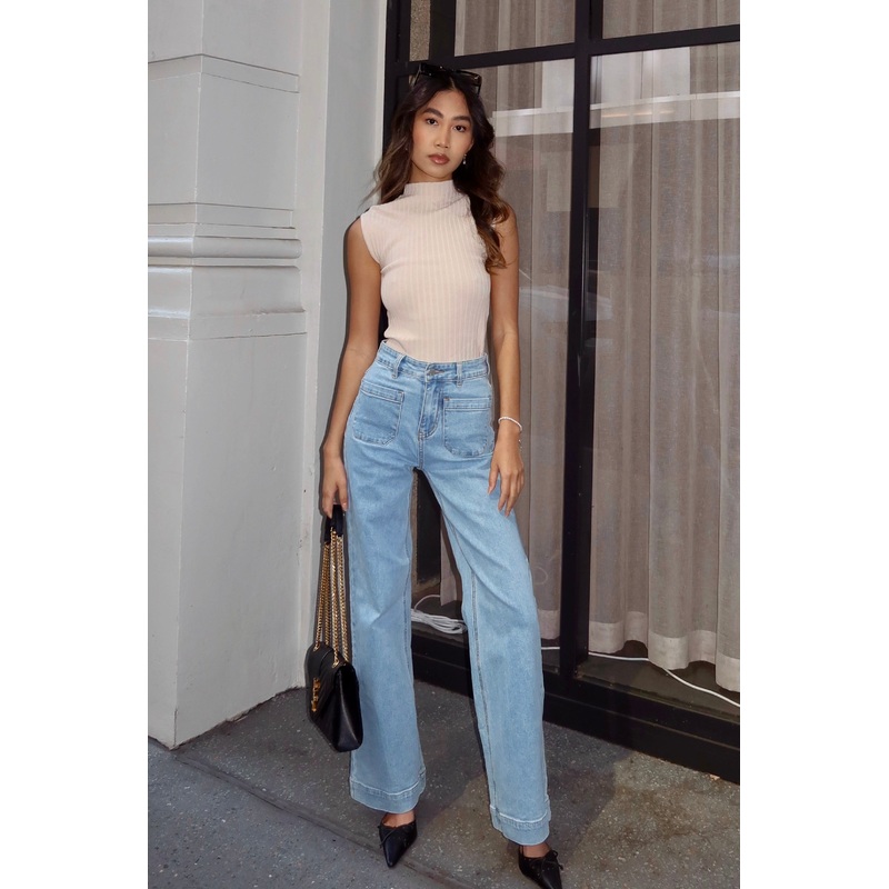 Zoey Light Blue High Rise Wide Leg Pocket Jean