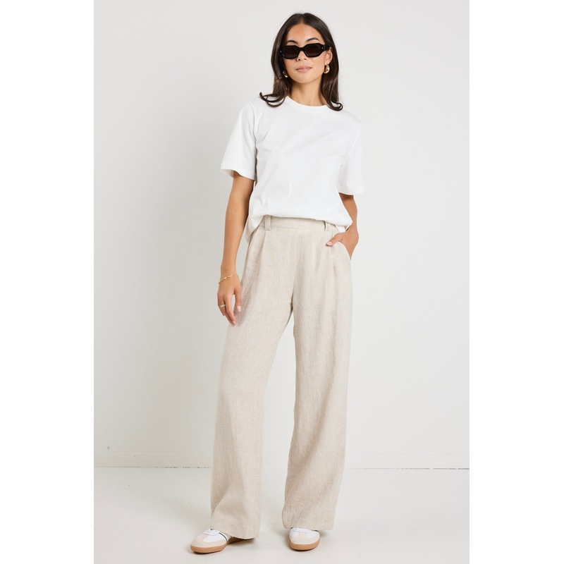 Bestow Natural Linen Elastic Back Wide Leg Pants