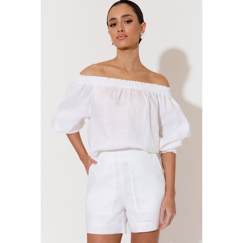 Crystal White Linen Off The Shoulder Top
