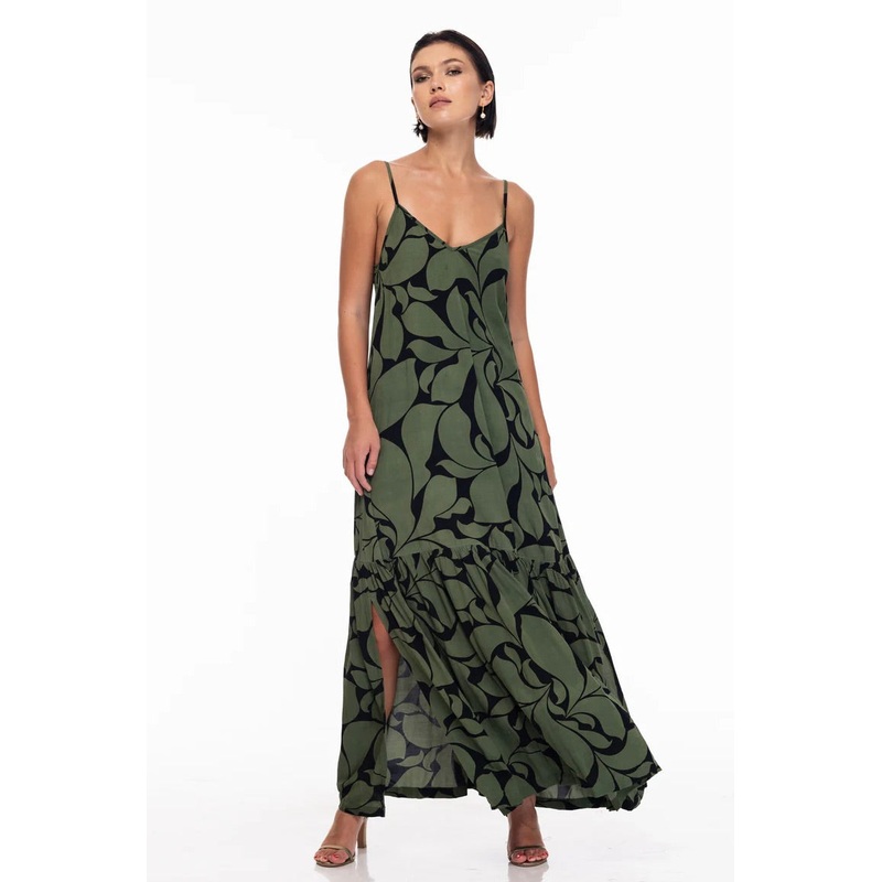 Dallas Black Forest Floral Print Maxi Dress