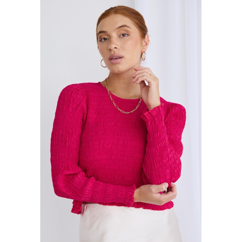 Dani Raspberry Shirred Ls Top