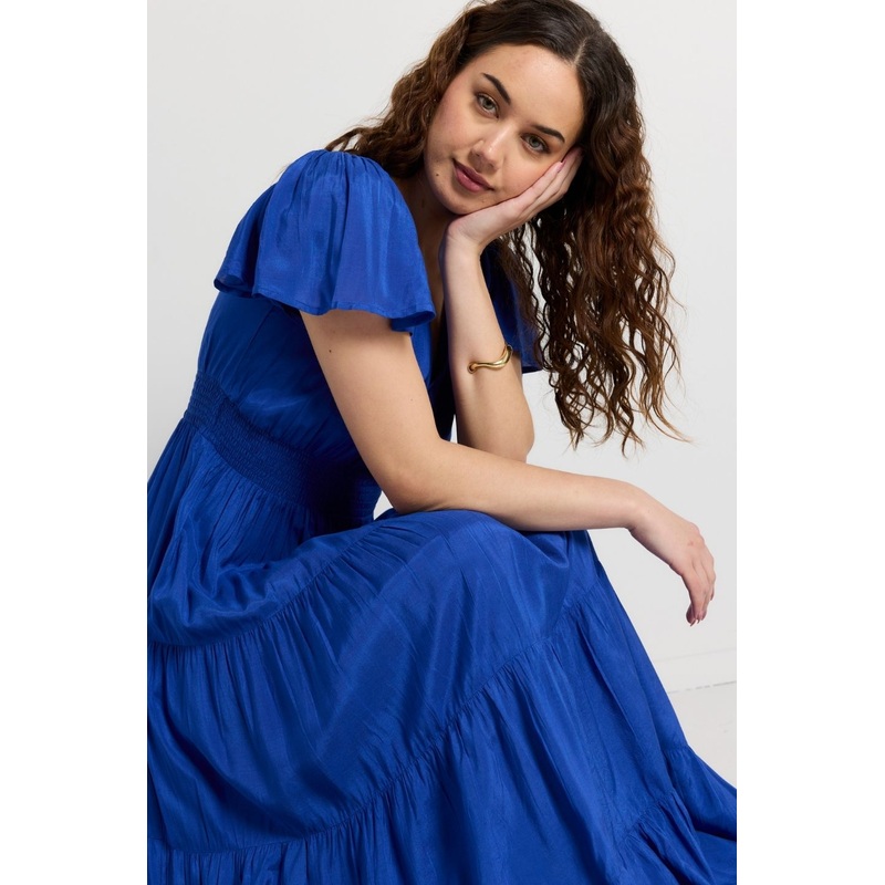 Devotion Royal Blue Floaty SS Tiered Maxi Dress