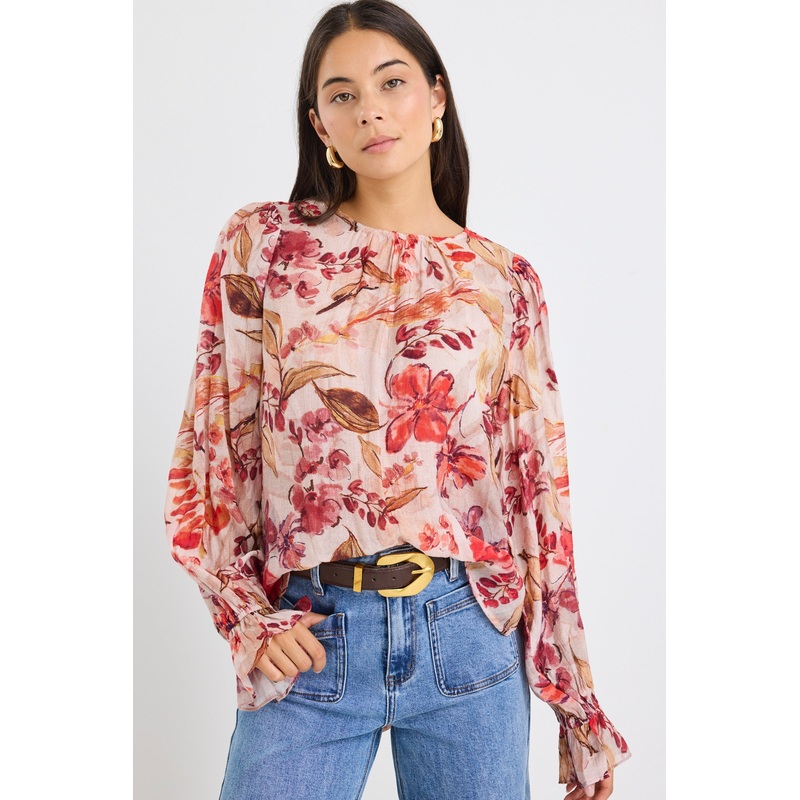 Endless Blush Floral Blouson Sleeve LS Top