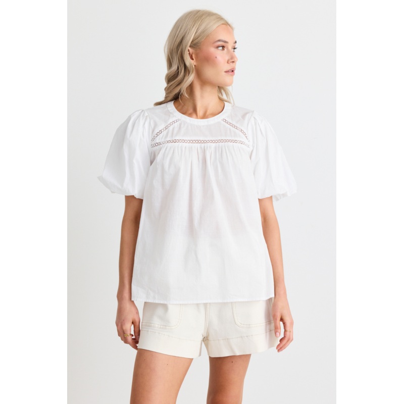 Enduring White Texture Lace Insert SS Top