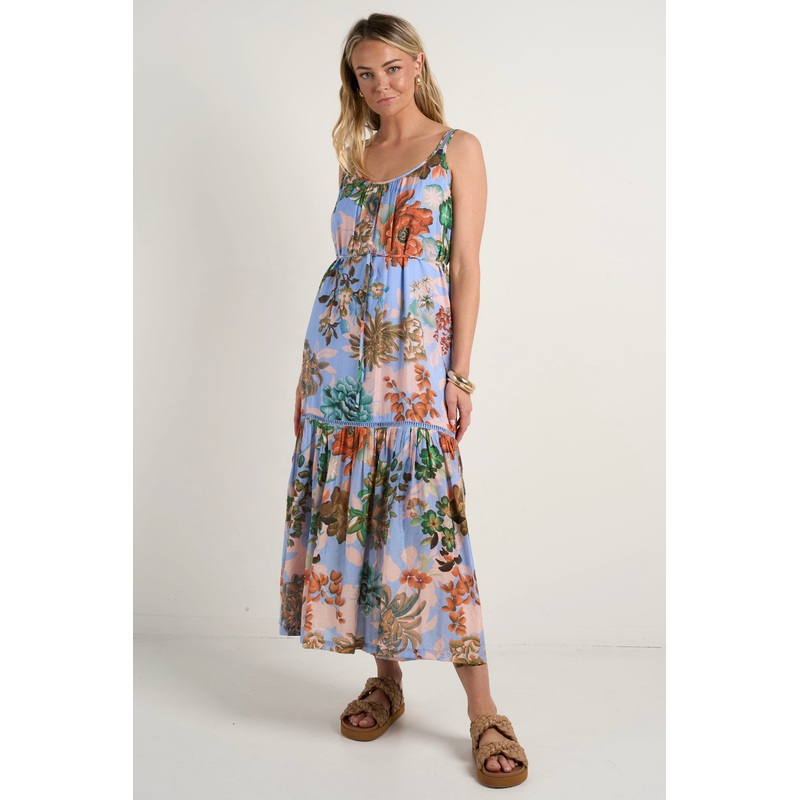 Estela Blue Floral Strappy Floaty Maxi Dress