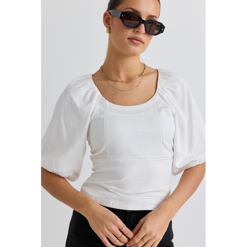 Expectation White Panelled Short Sleeved Top