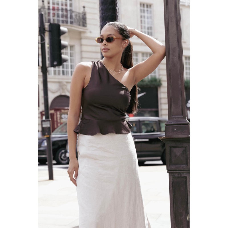 Fairytale Espresso Satin One Shoulder Top