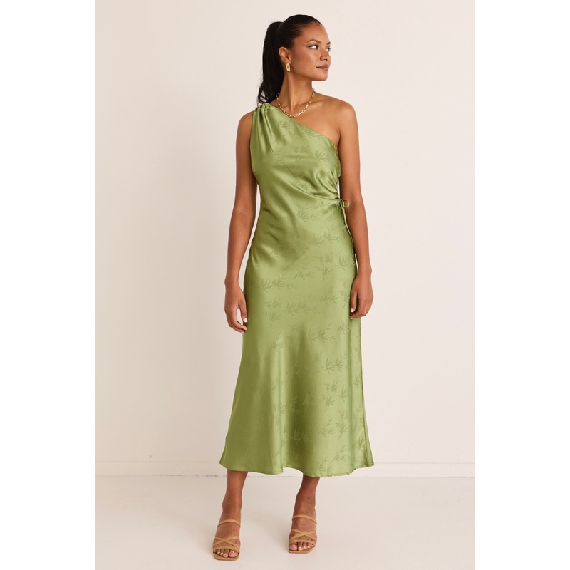 Fantasy Grass Jacquard One Shoulder Midi Dress