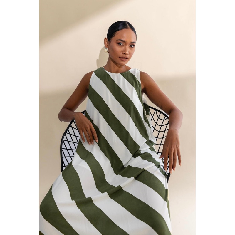 Finally Here Dried Mint Ivory Stripe Maxi Dress