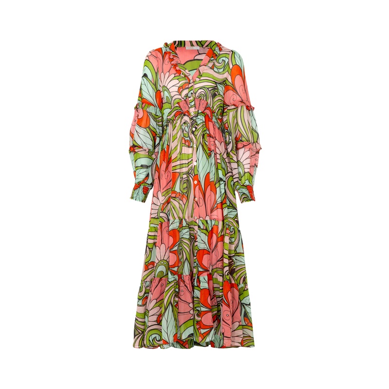 Flowers That Vee Peach Swirl LS Maxi Dress