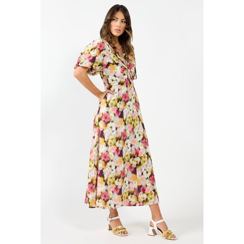 Halo Pink Monet Puff Sleeve Maxi Dress
