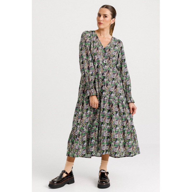 Happiness Navy Bloomy LS Midi Dress