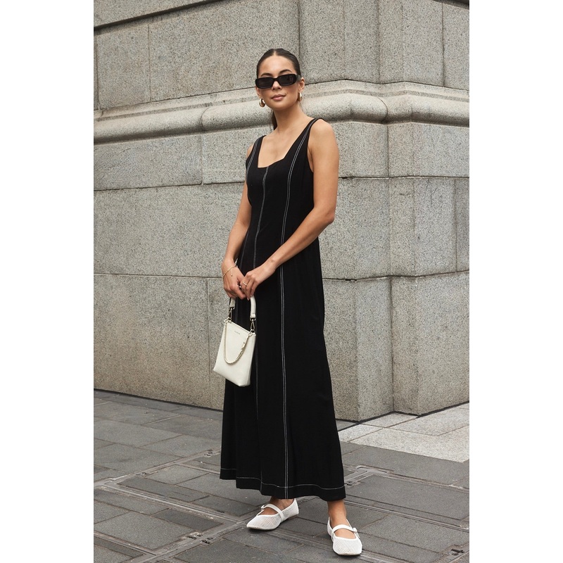 Index Black Sleeveless Square Neck Contrast Maxi dress