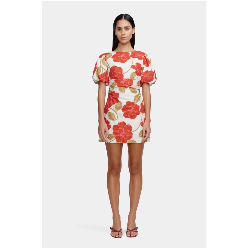 Kimberley Primrose Red Floral Puff Sleeve Mini Dress