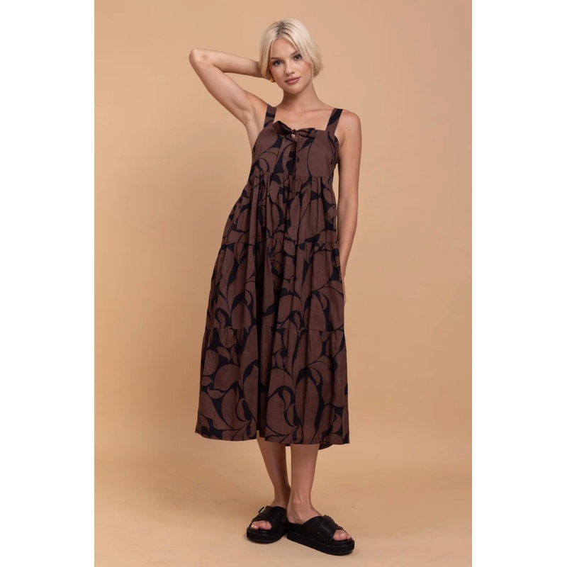 Kiss Me Again Black Chocolate Floral Midi Dress