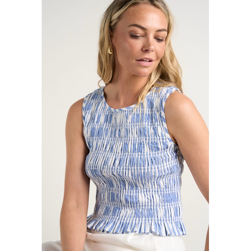 Lonely Blue Stripe Shirred Shell Top