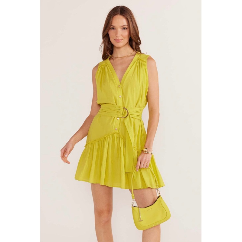 Mariposa Khaki Drop Waist Belted Mini Dress
