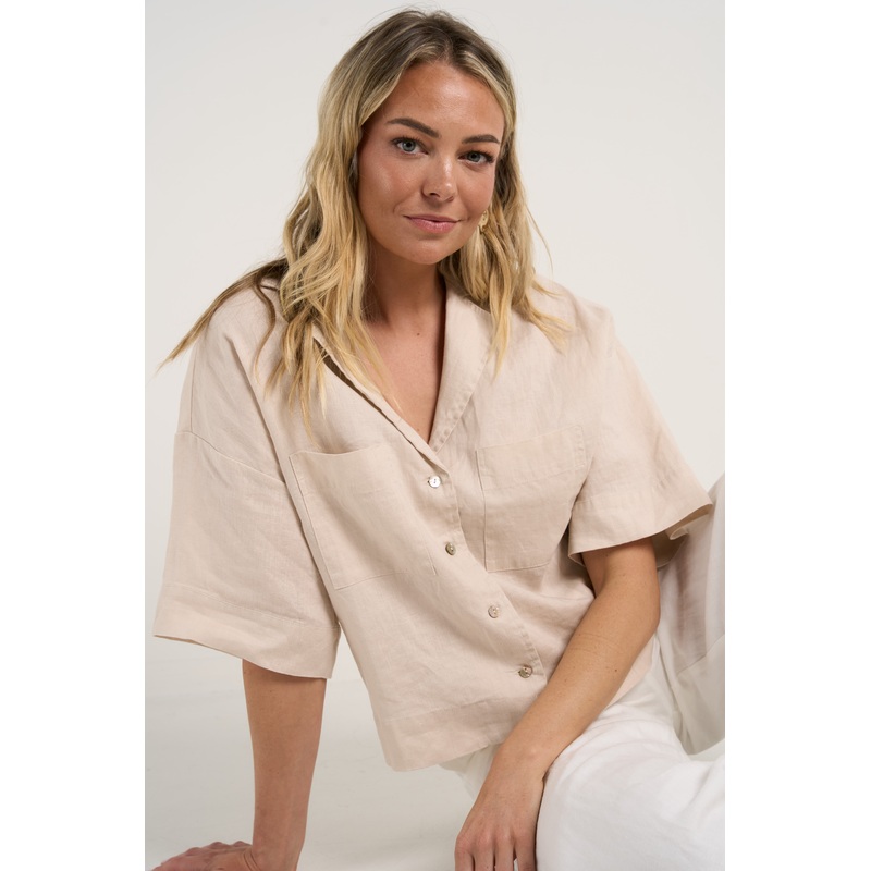 Meander Cream Linen Boxy SS Shirt